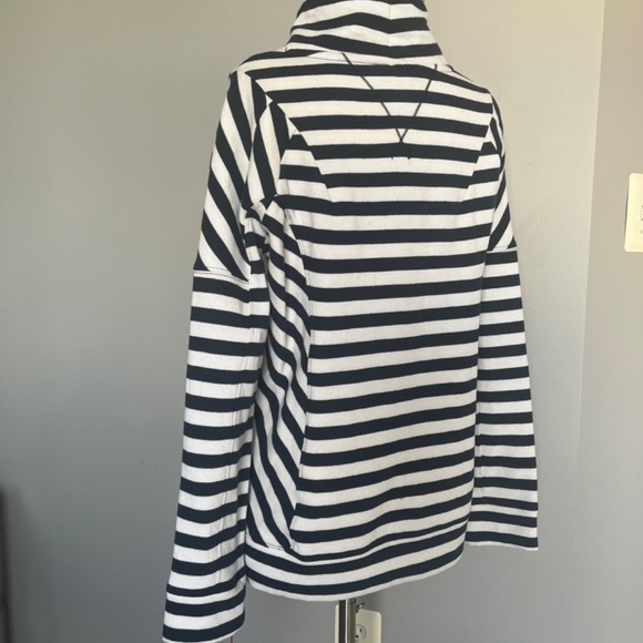 Tommy Hilfiger Sport Navy Striped Funnel Neck Fleece Nautical sweatshirt Hoodie - Picture 5 of 13